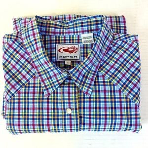 Roper Blue Plaid Pearl Snap Long Sleeve Western Shirt Size 2X